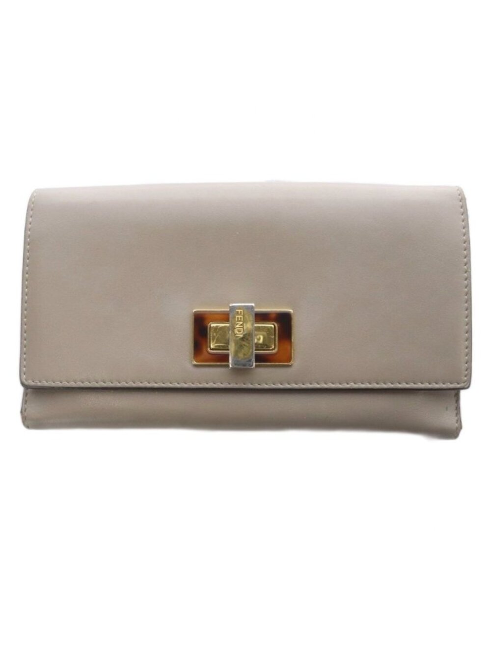 Fendi Peekaboo Selleria Wallet with Coin Purse Bifold Leather Turnlock Greige